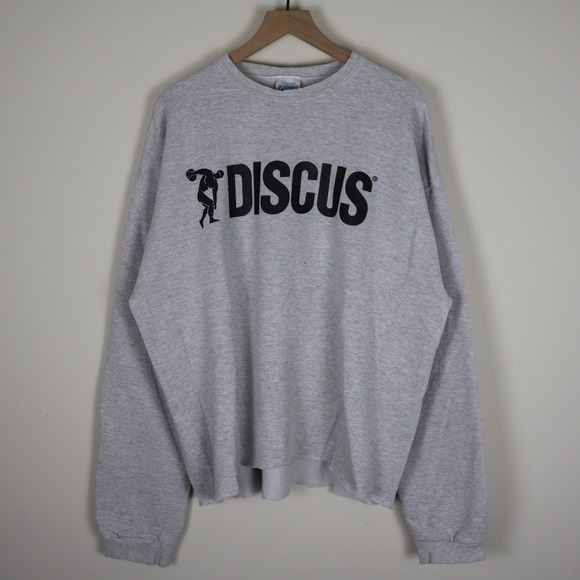 Discus Athletic Other - Vintage 90s‎ Discus Athletic Big Logo Cropped Sweatshirt Gray 2XL Tall 26x27